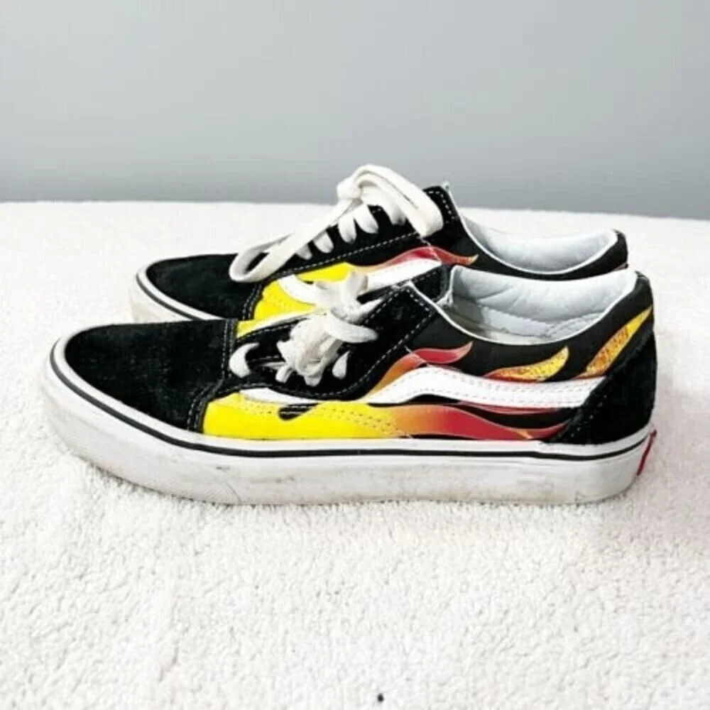 Vans Old Skool Flame Black and White Skate Shoes Men’s 5.5 Women 7 Fire Skater